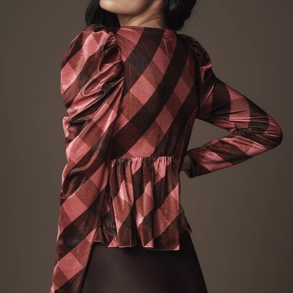ANTHROPOLOGIE Maeve Velvet Plaid Babydoll Top - Size S (NWT, $88 Retail) - Picture 2 of 7